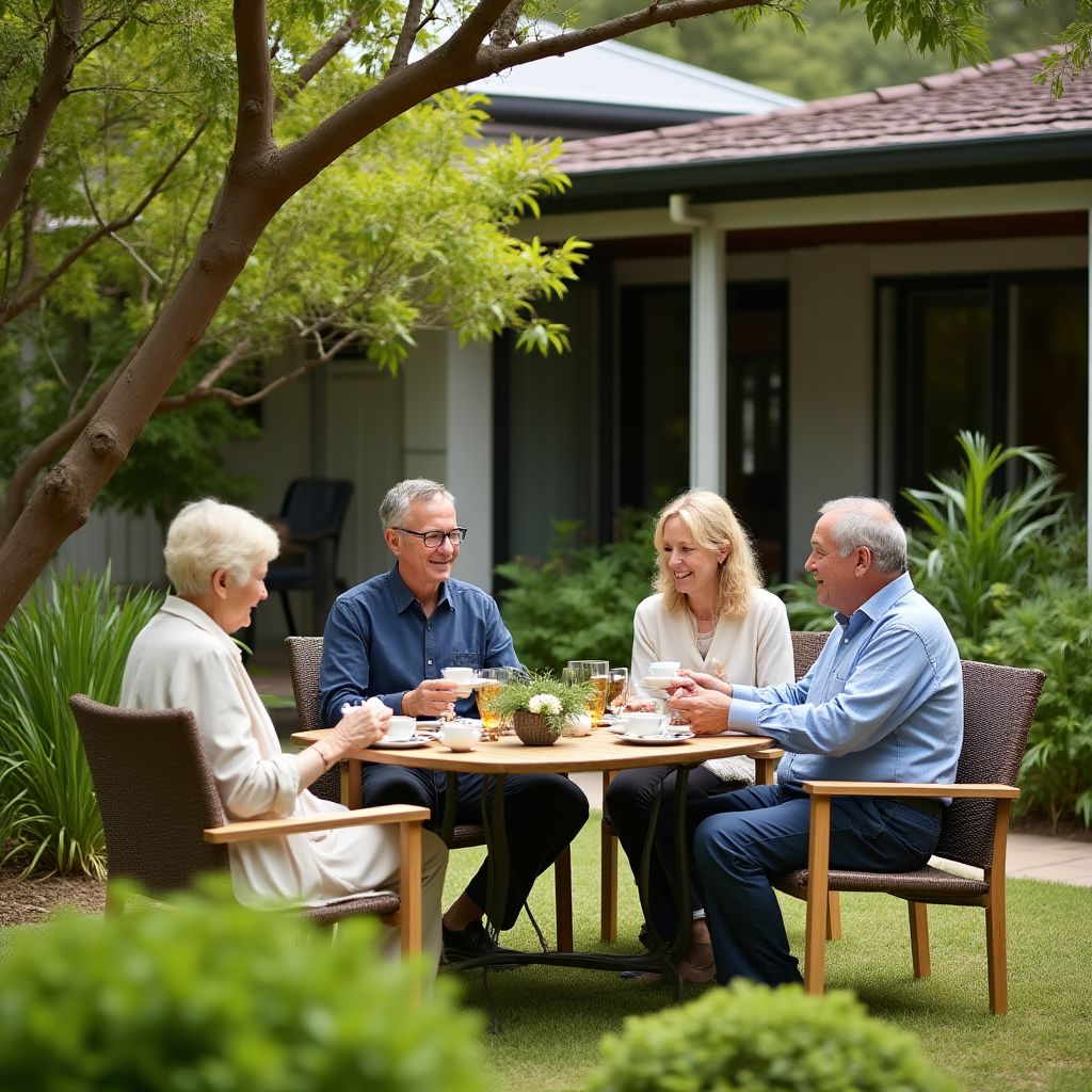 Australian family enjoying their backyard garden