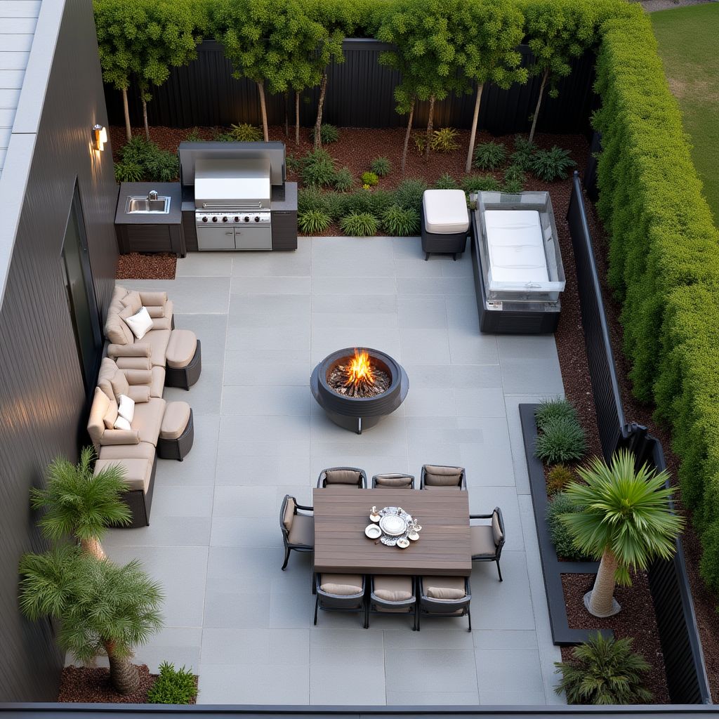 Backyard entertainment area layout